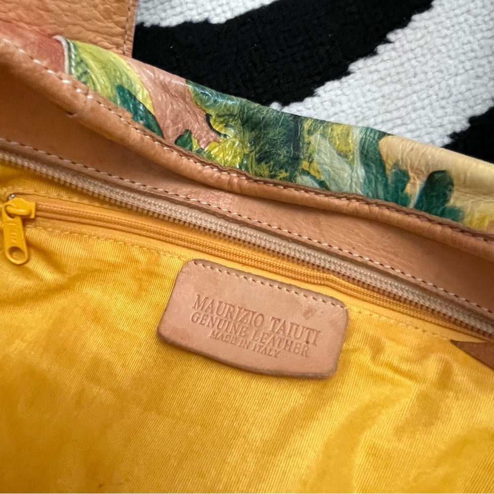 Maurizio Taiuti Rare Leather Bag Oversized Hand Painted Floral Italian Leather - Picture 8 of 11